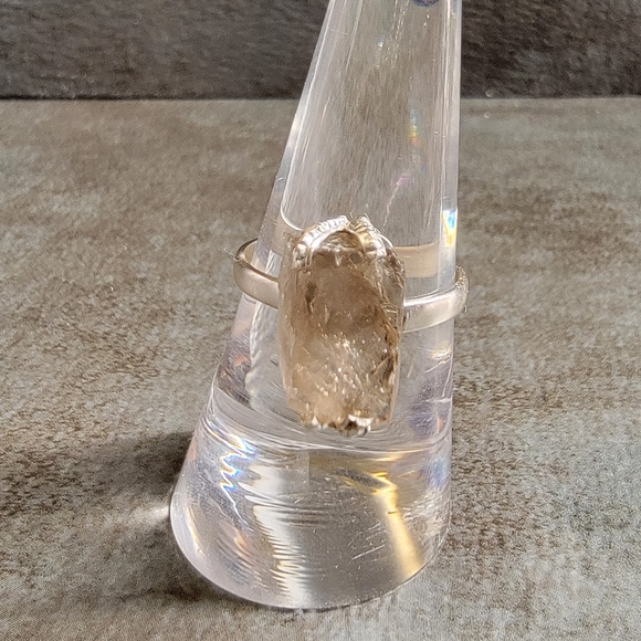 Sterling Silver Ring Size 8 Raw Smoky Topaz  Quartz Stone - Picture 3 of 3